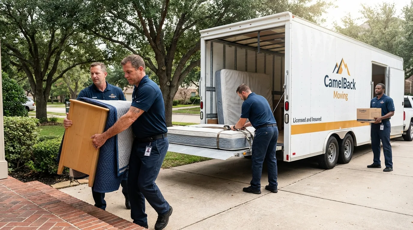 Crew loading residential truck for cross-state move from Westby, WI