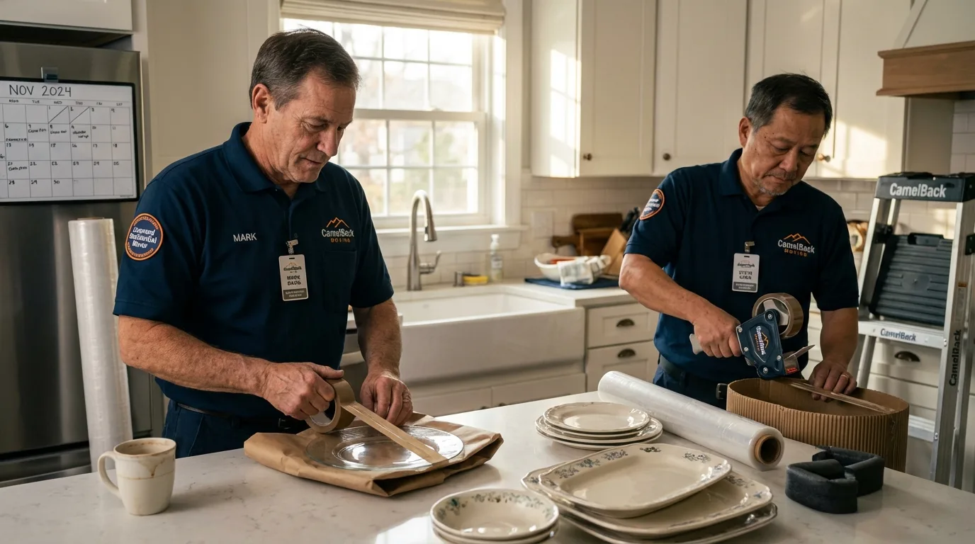 Professional crew packing kitchen dishware in Westby, WI